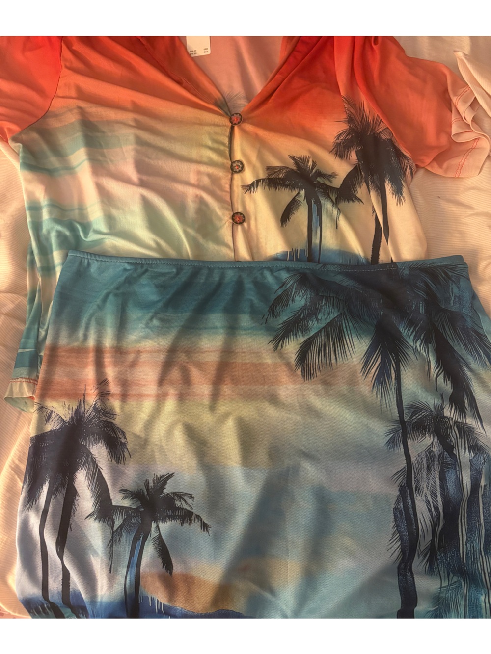 Anthropologie Sunset Ombre Palm-Print Skirt in Coral, Teal, Navy